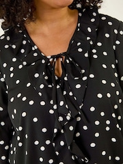 Roman Black Curve Polka Dot Ruffle Blouse - Image 5 of 5