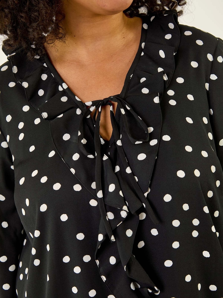 Roman Black Curve Polka Dot Ruffle Blouse - Image 5 of 5