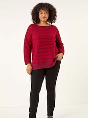 Roman Red Curve Crochet Stripe Knit Jumper - Image 1 of 5