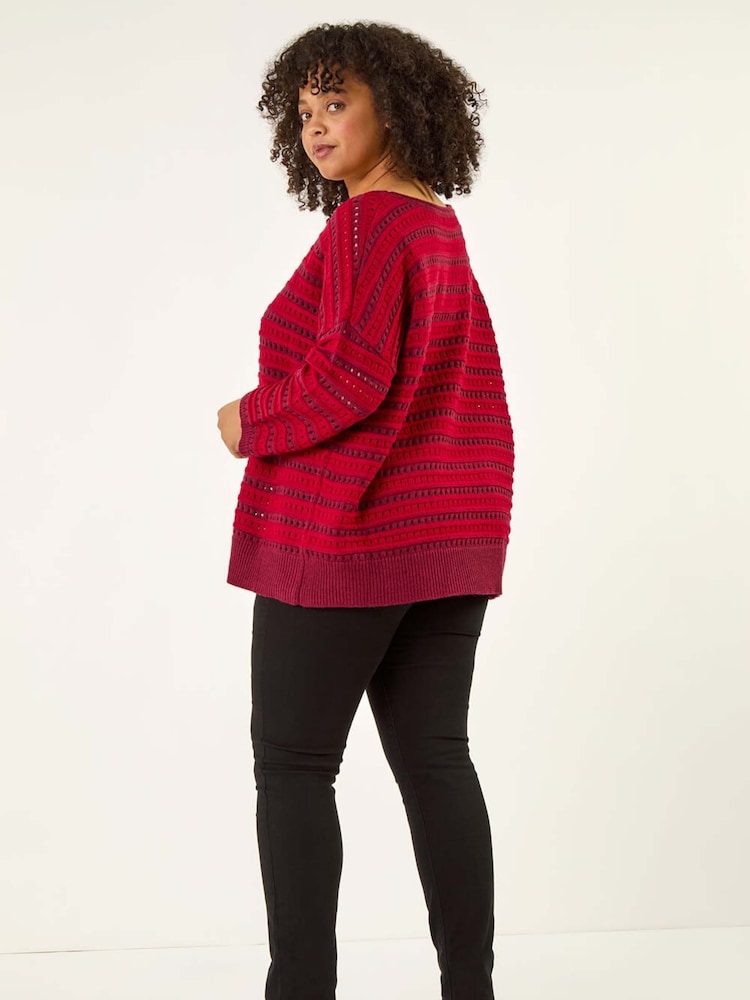 Roman Red Curve Crochet Stripe Knit Jumper - Image 2 of 5