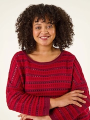 Roman Red Curve Crochet Stripe Knit Jumper - Image 3 of 5