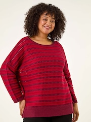 Roman Red Curve Crochet Stripe Knit Jumper - Image 4 of 5