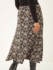 Roman Black Curve Floral Stretch Midi Skirt - Image 3 of 5