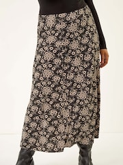Roman Black Curve Floral Stretch Midi Skirt - Image 4 of 5