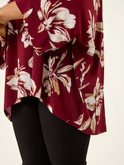 Roman Red Curve Floral Print Stretch Tunic Top - Image 5 of 5