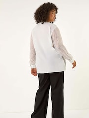 Roman White Curve V-Neck Button Blouse - Image 3 of 5