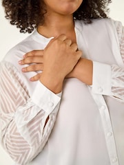Roman White Curve V-Neck Button Blouse - Image 5 of 5