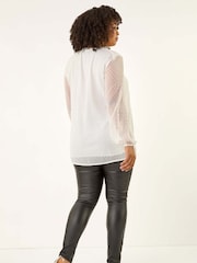 Roman White Curve Textured V-Neck Blouse - Image 3 of 5