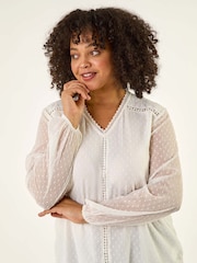 Roman White Curve Textured V-Neck Blouse - Image 4 of 5