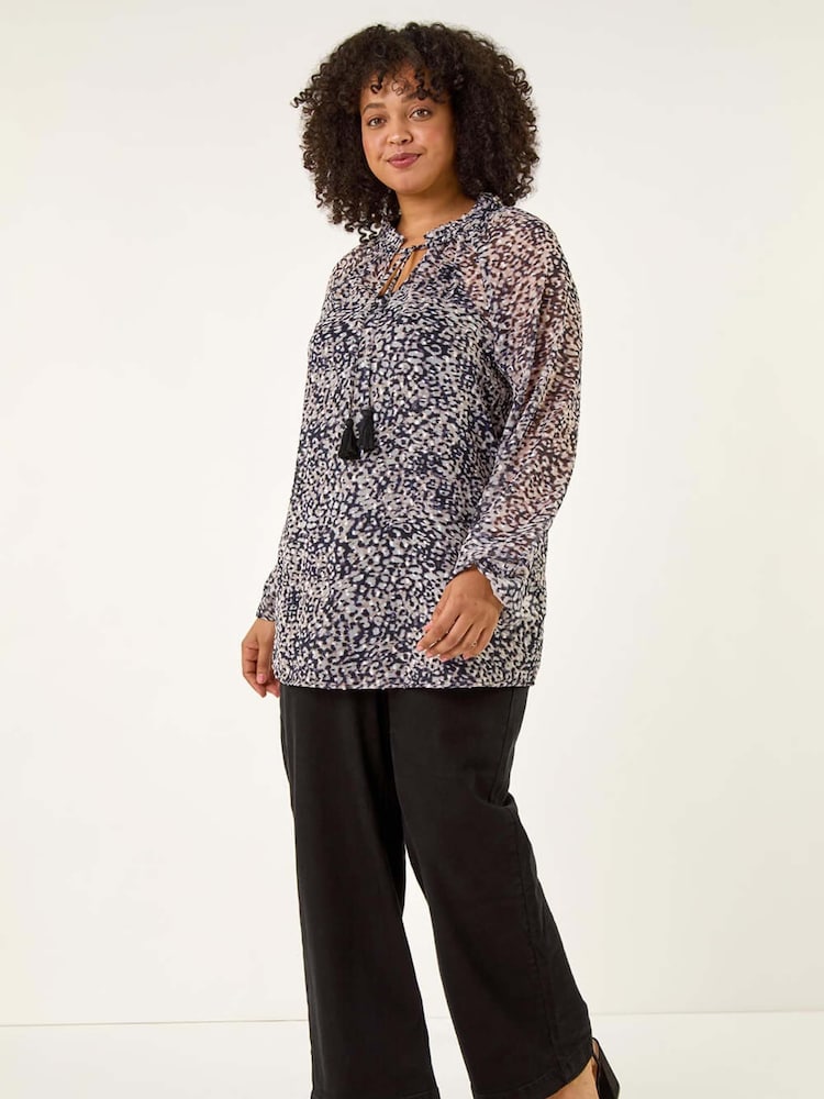 Roman Natural Curve Georgette Keyhole Blouse - Image 2 of 5