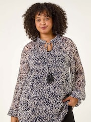 Roman Natural Curve Georgette Keyhole Blouse - Image 4 of 5
