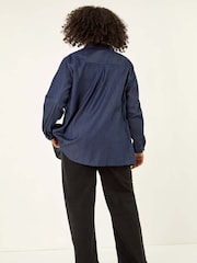 Roman Blue Curve Cotton Button Blouse - Image 3 of 5