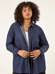 Roman Blue Curve Cotton Button Blouse - Image 4 of 5
