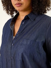 Roman Blue Curve Cotton Button Blouse - Image 5 of 5