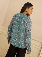 Love & Roses Geo Print Notch Neck Blouse - Imaginea 4 din 4