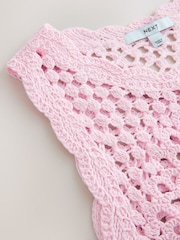 Pink Lemon 100% Cotton Crochet Knitted Tank Top - Image 2 of 3