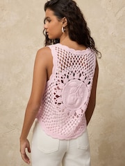 Pink Lemon 100% Cotton Crochet Knitted Tank Top - Image 4 of 8