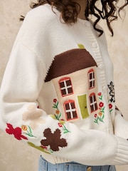 Ecru Cotton Rich House Scene Cardigan - Image 4 of 7