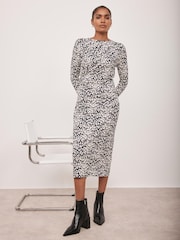Mint Velvet Black Animal Print Midi Dress - Image 3 of 7