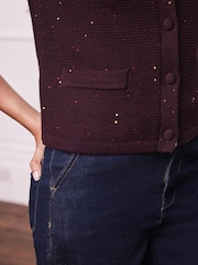 Mint Velvet Red Burgundy Sequin Cotton Blend Knit Cardigan - Image 4 of 8
