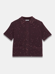Mint Velvet Red Burgundy Sequin Cotton Blend Knit Cardigan - Image 7 of 8