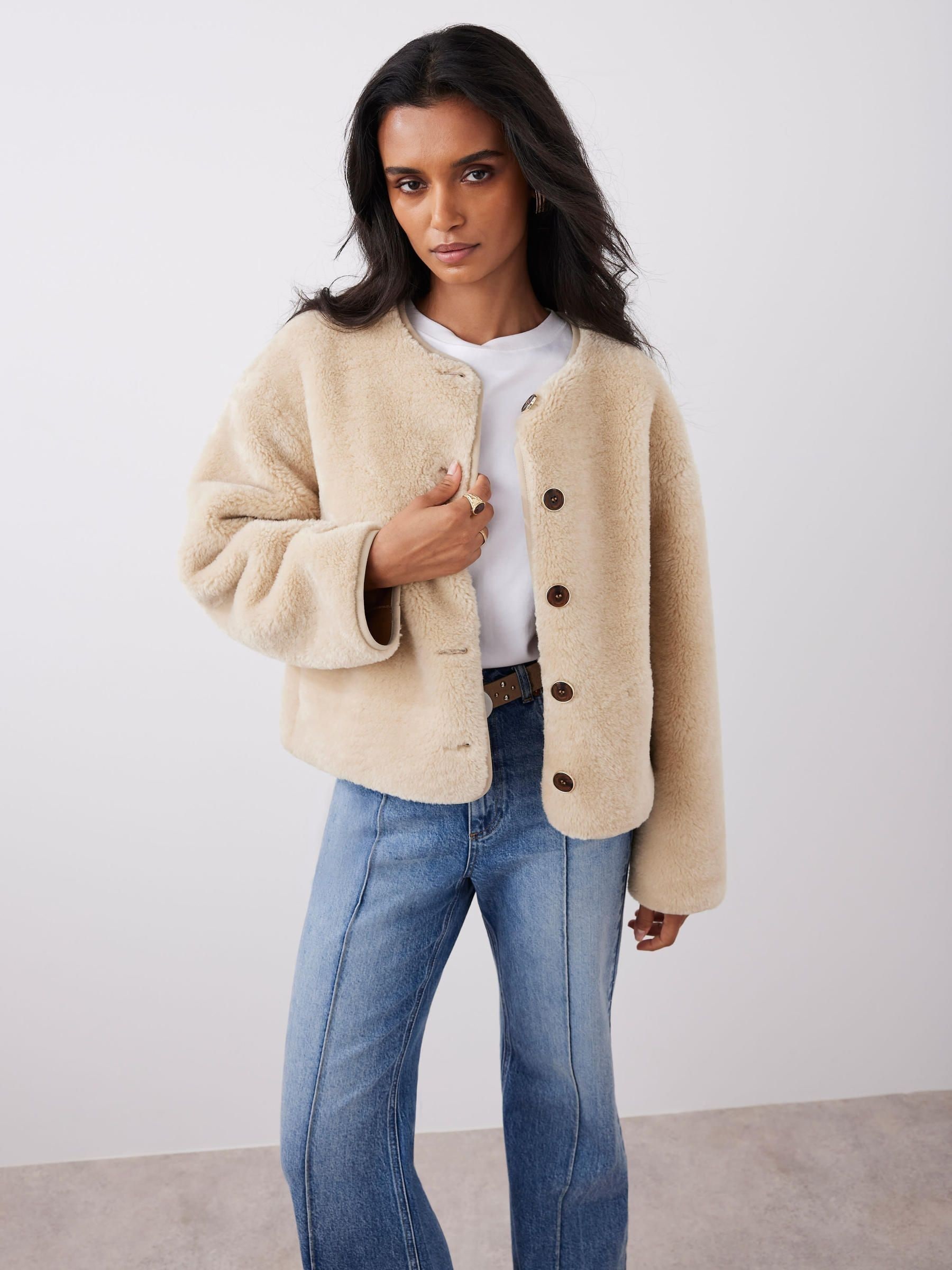 Buy Mint Velvet Natural Tan Borg Collarless Jacket from Next USA