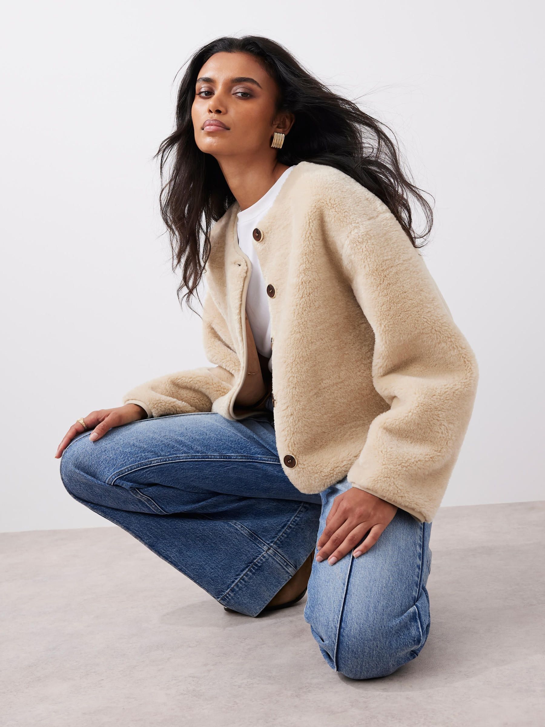 Buy Mint Velvet Natural Tan Borg Collarless Jacket from Next USA