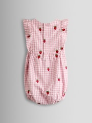 JoJo Maman Bébé Pink Strawberry Embroidered Frill Romper & Hat Set - Image 3 of 7