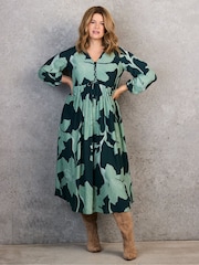 Live Unlimited Green Floral Print Tie Front Midaxi Dress - Image 2 of 6