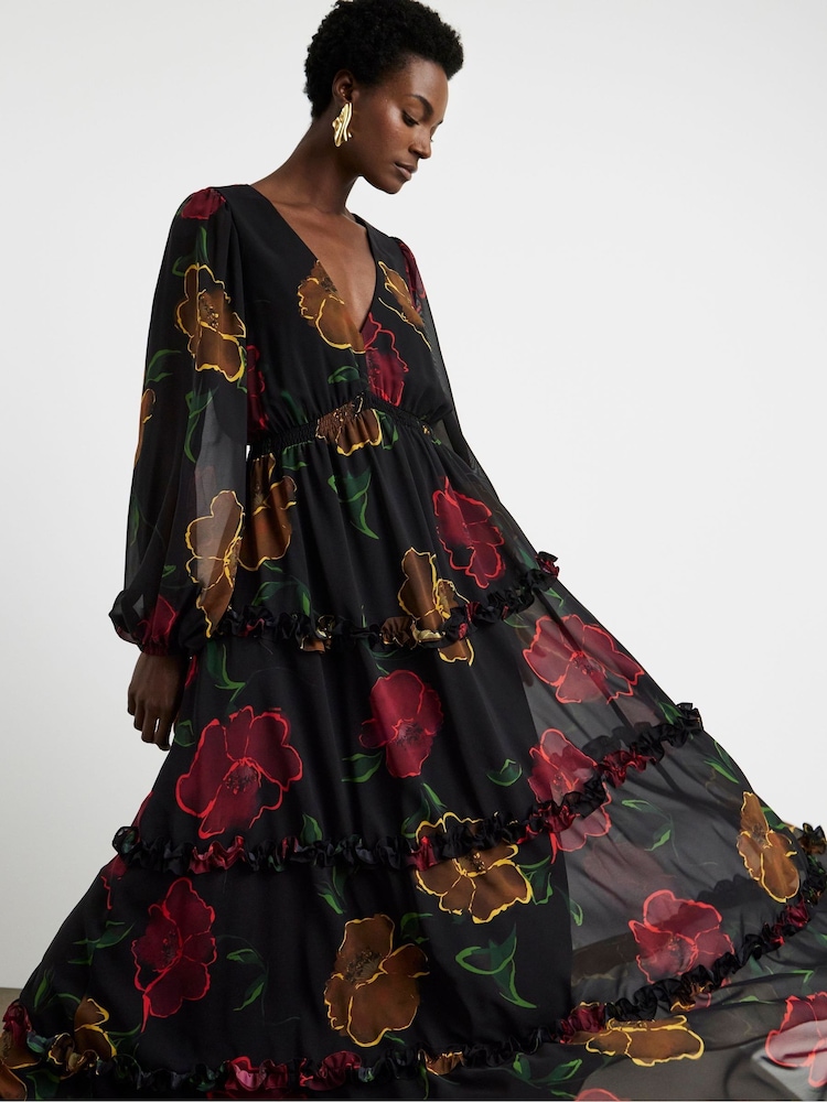 Joanna Hope Volume Sleeve Tiered Maxi Black Dress - Image 1 of 4