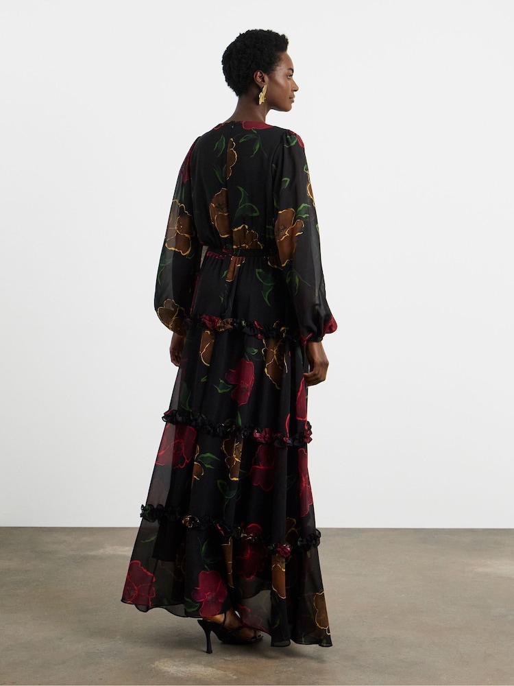 Joanna Hope Volume Sleeve Tiered Maxi Black Dress - Image 2 of 4