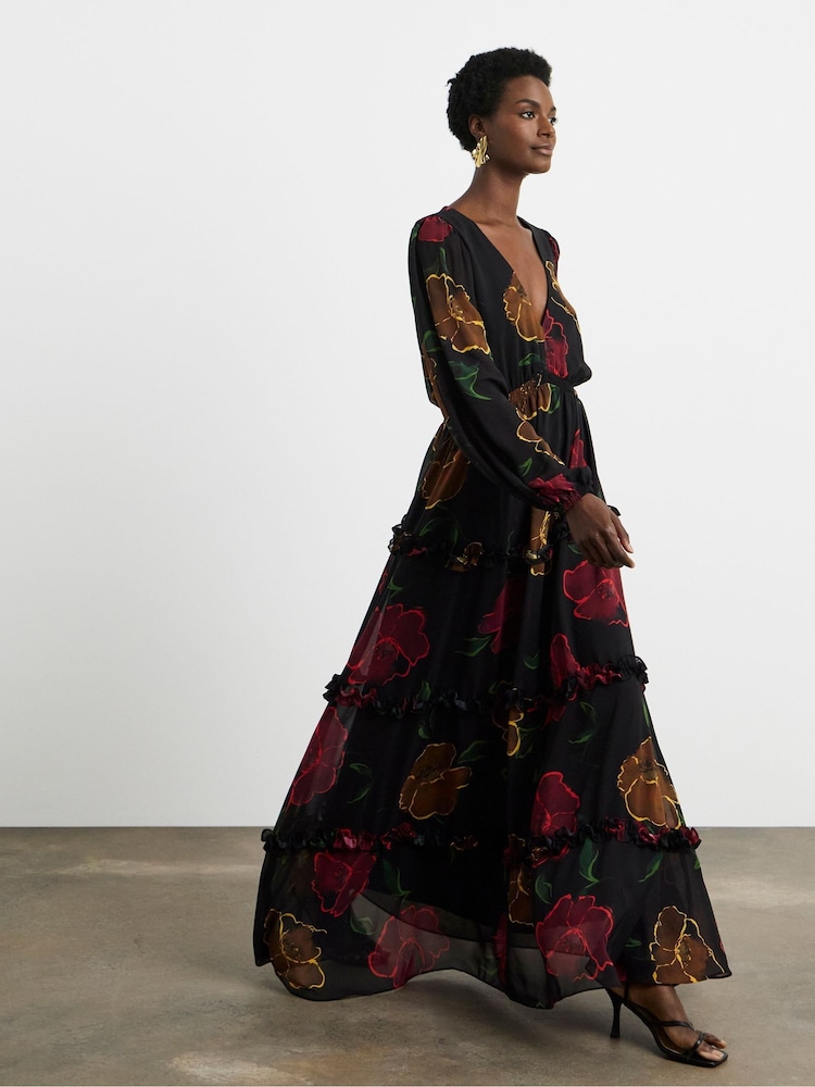 Joanna Hope Volume Sleeve Tiered Maxi Black Dress - Image 4 of 4