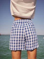 Cobalt Blue Check Pull On Boxer Shorts with Linen - Image 5 of 9