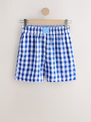 Cobalt Blue Check Pull On Boxer Shorts with Linen - Image 7 of 9