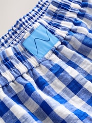 Cobalt Blue Check Pull On Boxer Shorts with Linen - Image 8 of 9