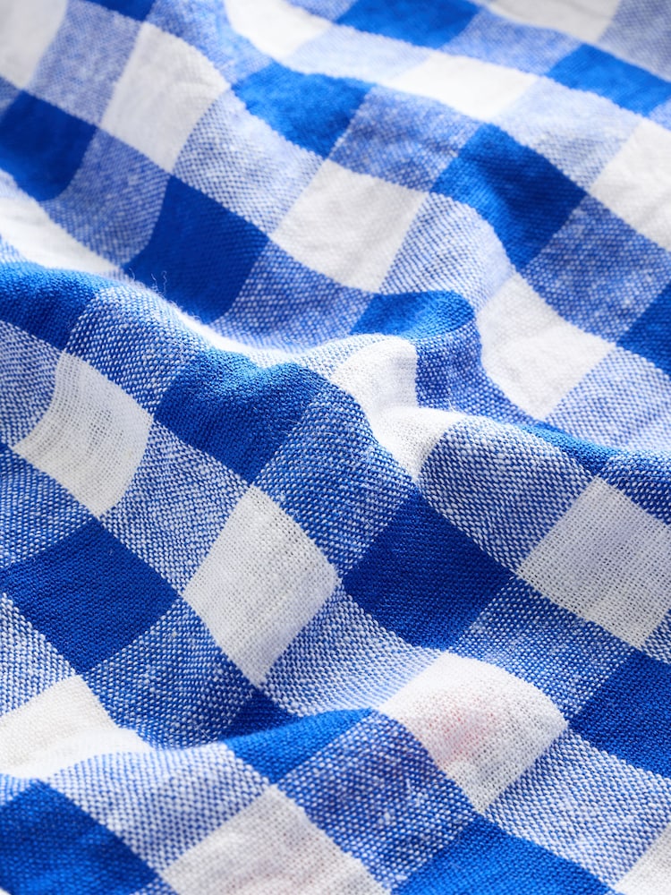 Cobalt Blue Check Pull On Boxer Shorts with Linen - Image 9 of 9 Cobalt Blue Check Pull On Boxer Shorts with Linen - Image 9 of 9