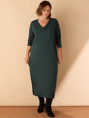 Live Unlimited Green Curve V-Neck Knit Jumper Dress - Image 1 of 4