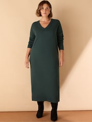Live Unlimited Green Curve V-Neck Knit Jumper Dress - Image 2 of 4