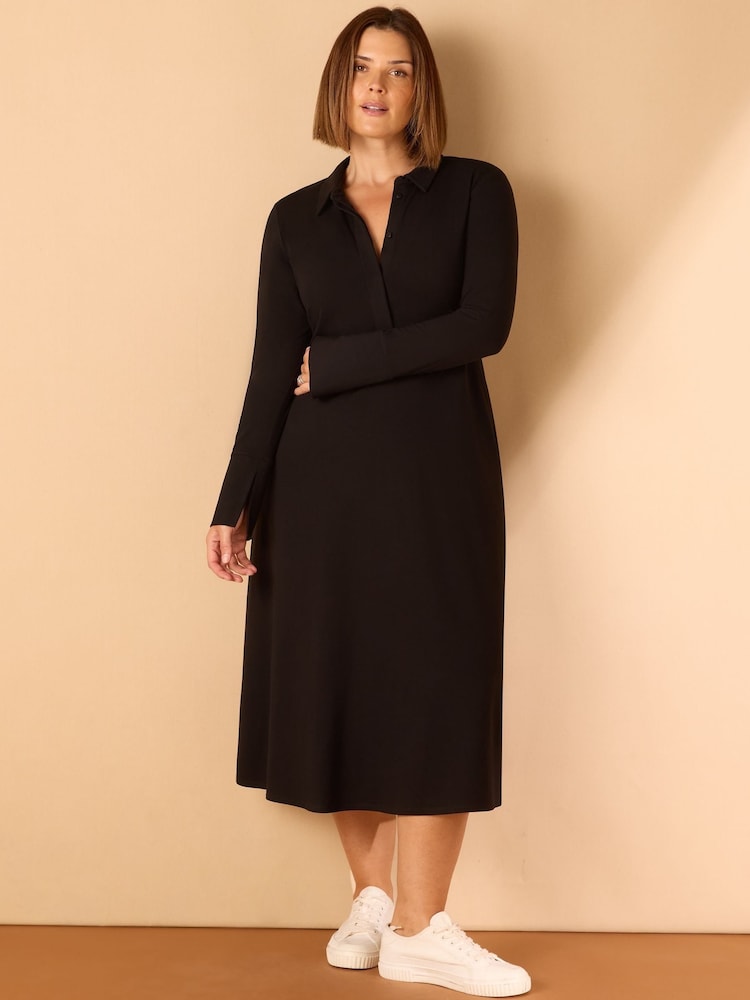 Live Unlimited Black Polo Collar Jersey Midi Dress - Image 1 of 5 Live Unlimited Black Polo Collar Jersey Midi Dress - Image 1 of 5