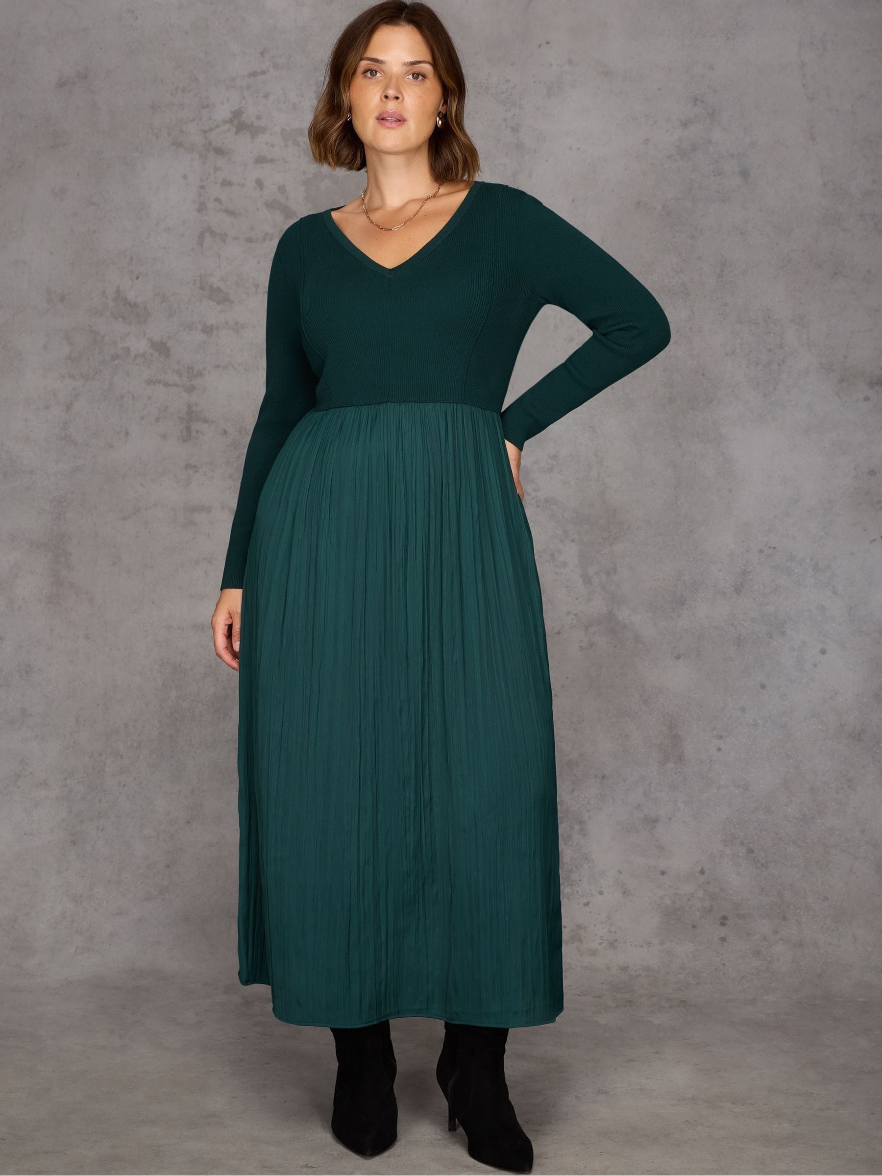 Buy Live Unlimited Green Curve Woven Jersey Mix Dress from Next USA