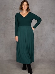 Live Unlimited Green Curve Woven Jersey Mix Dress - Image 3 of 9