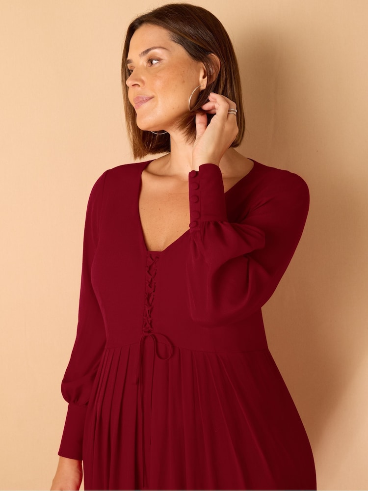 Live Unlimited Curve Lace Up Blouson Sleeve Midi Dress - صورة 3 من 3 Live Unlimited Curve Lace Up Blouson Sleeve Midi Dress - صورة 3 من 3