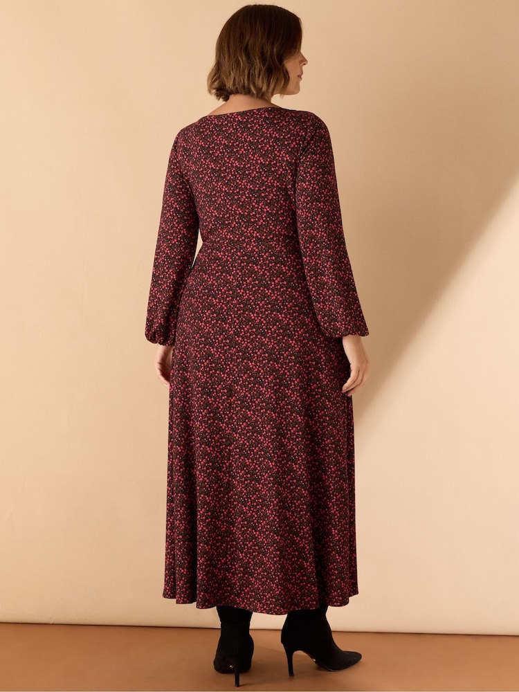 Live Unlimited Ditsy Puff Sleeve Pleated Wrap Dress - صورة 2 من 3