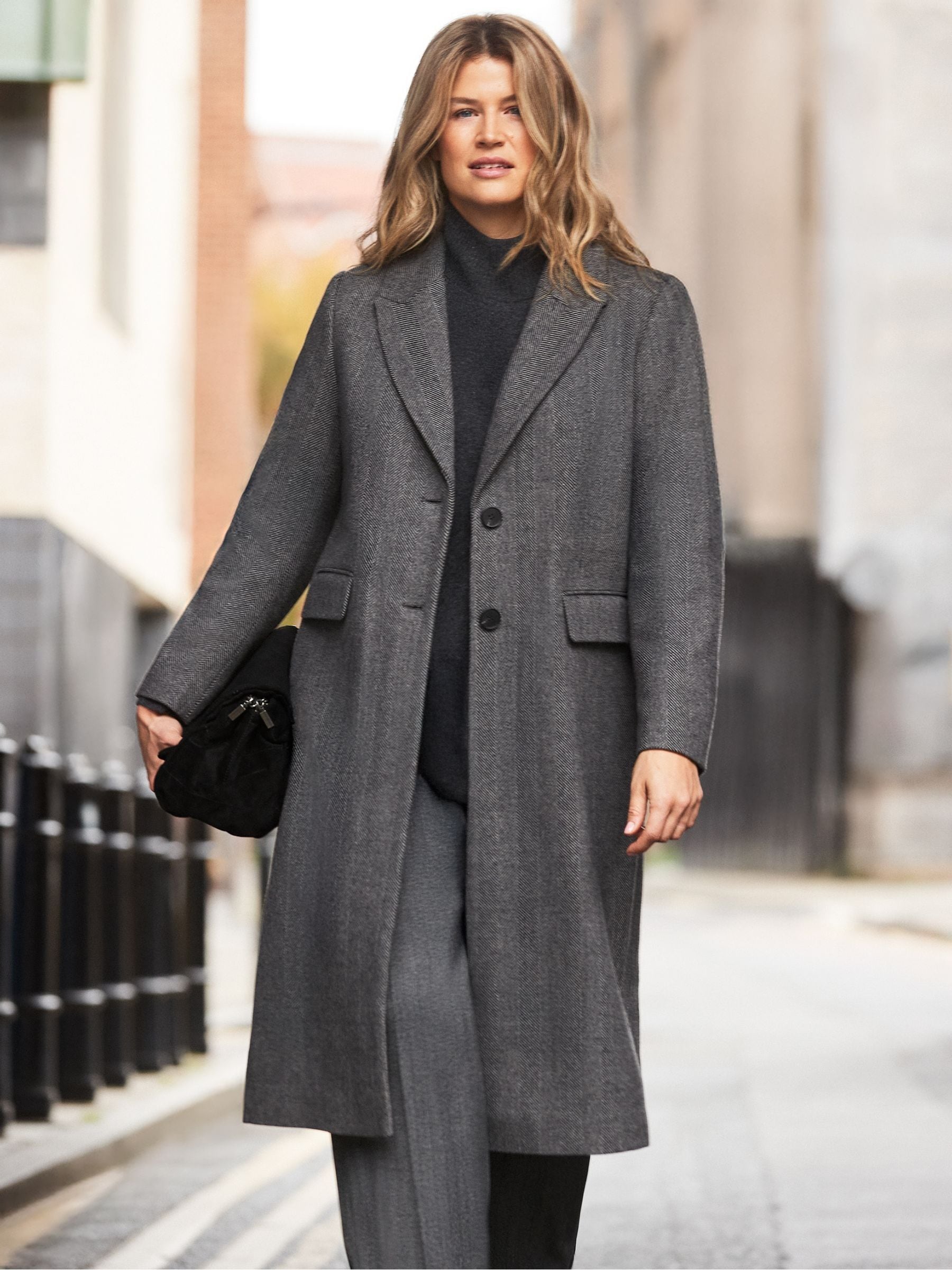 ジャケット・アウター epine Volume Wool Tailored Coat Gray Buy Live Unlimited Grey Herringbone Wool Blend Tailored Coat from