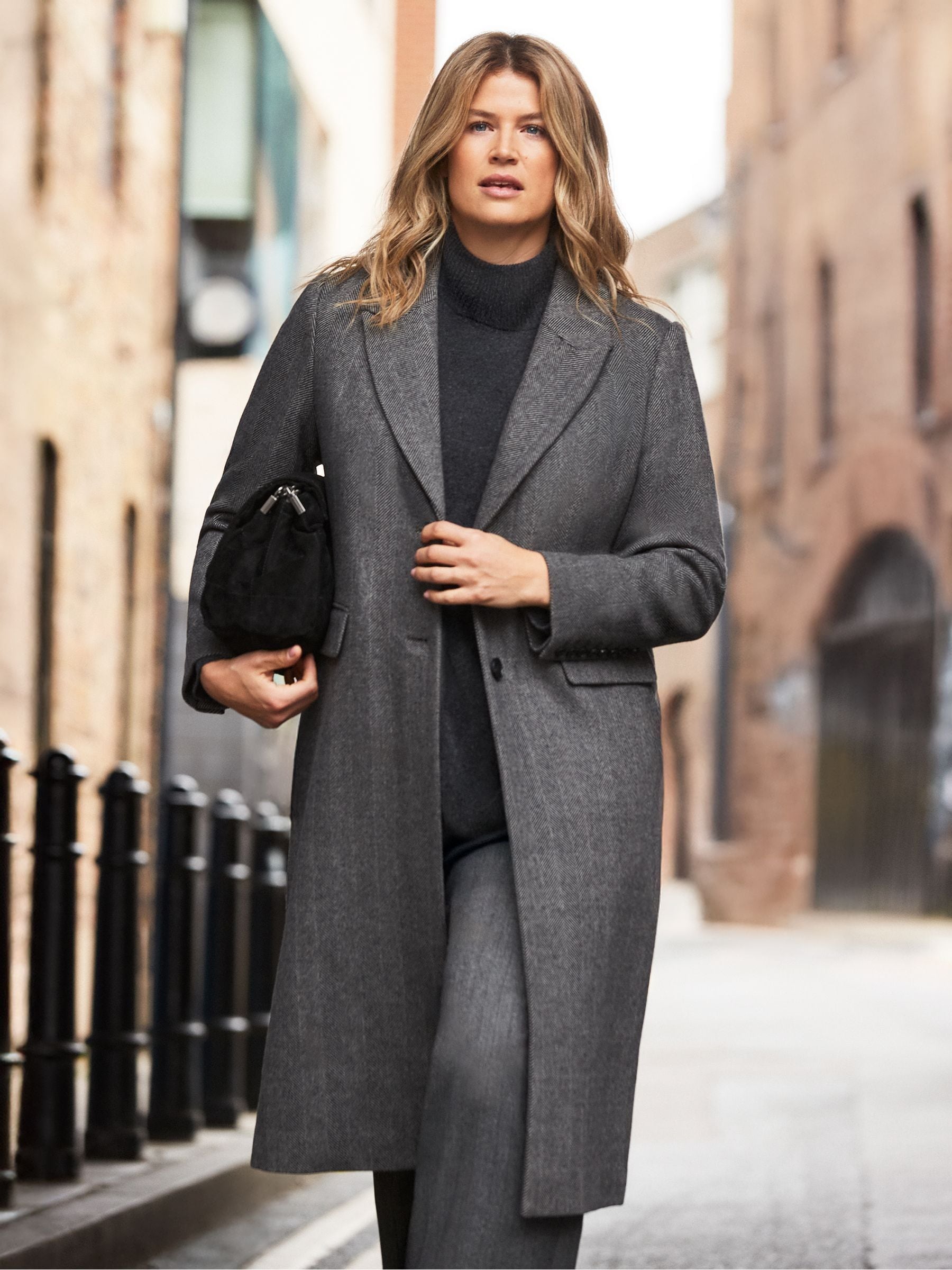 Buy Live Unlimited Grey Herringbone Wool Blend Tailored Coat from