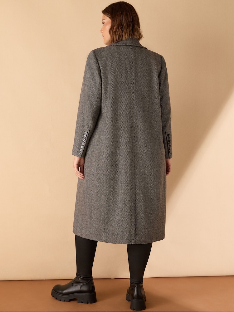 Live Unlimited Grey Herringbone Wool Blend Tailored Coat - Image 2 of 3 Live Unlimited Grey Herringbone Wool Blend Tailored Coat - Image 2 of 3