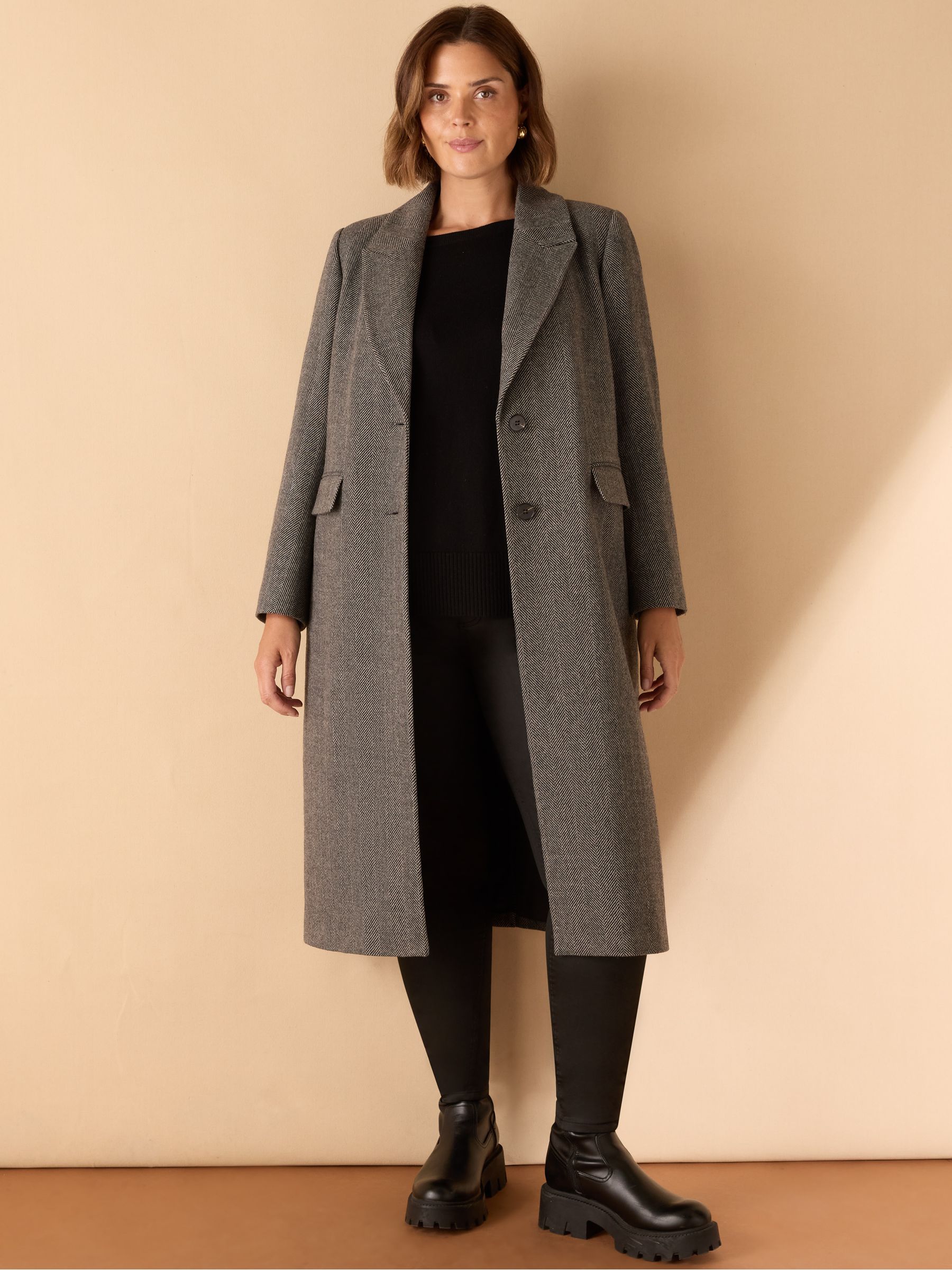 Buy Live Unlimited Grey Herringbone Wool Blend Tailored Coat from