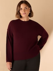 Live Unlimited Red Curve Burgundy Seam Detail Round Neck Jumper - Image 1 of 4