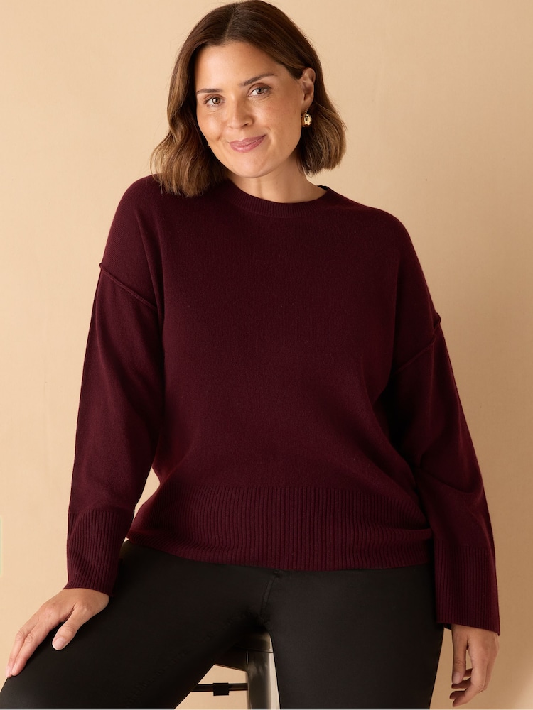 Live Unlimited Red Curve Burgundy Seam Detail Round Neck Jumper - Image 2 of 4