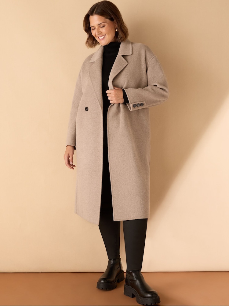 Live Unlimited Cream Curve - Oatmeal Double faced Coat - Image 1 of 4 Live Unlimited Cream Curve - Oatmeal Double faced Coat - Image 1 of 4